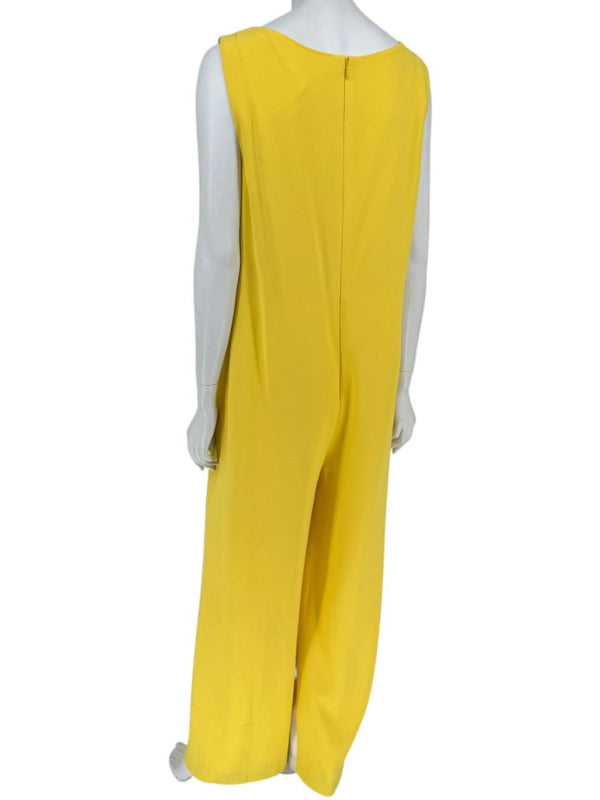 Pamella Roland Yellow Draped Overlay Jumpsuit – Large