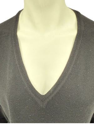 Burberry London Black Extrafine Merino Wool V-Neck Sweater – Size L