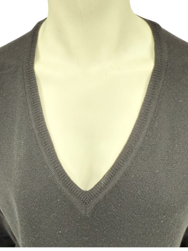 Burberry London Black Extrafine Merino Wool V-Neck Sweater – Size L