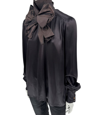 Etro Black Silk Bow-Neck Blouse – Size IT 46 (US 10)