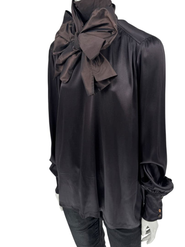 Etro Black Silk Bow-Neck Blouse – Size IT 46 (US 10)