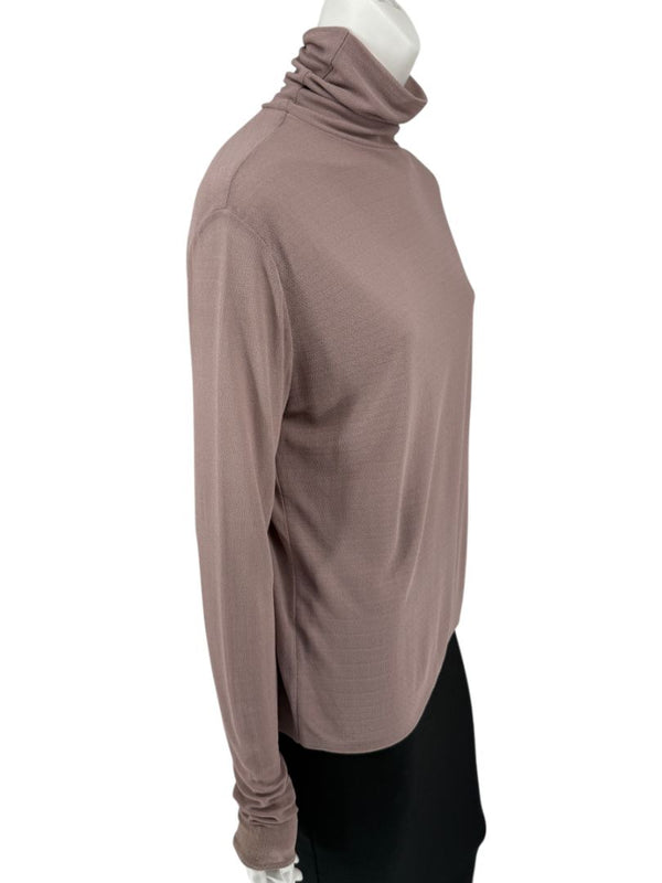 Zenobia Taupe Silk Turtleneck Blouse – Size XL