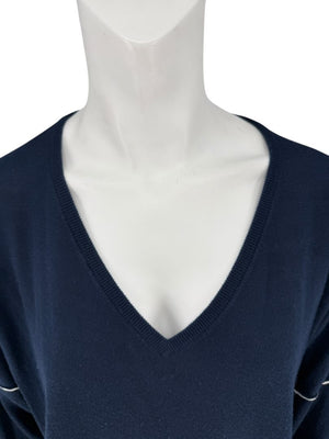 Kokun Navy Blue Bamboo Cashmere V-Neck Sweater – Size XL