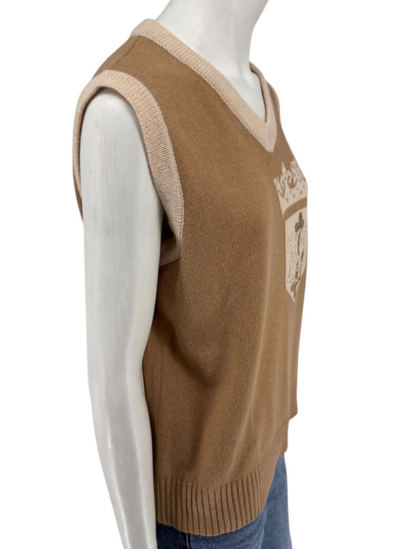 Misselle Les Copains Tan Embellished Crest Sweater Vest – Size L