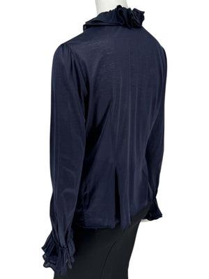 Ralph Lauren Collection Ruffled Cotton Blouse – Navy - Size L