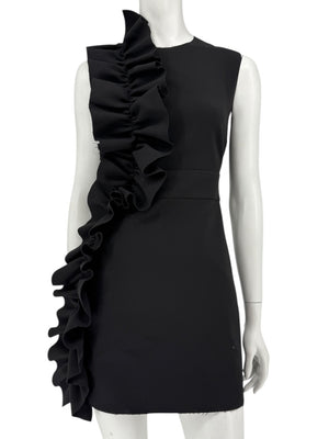 MSGM Women’s Black Sleeveless Ruffle-Trim Mini Dress – Size 38