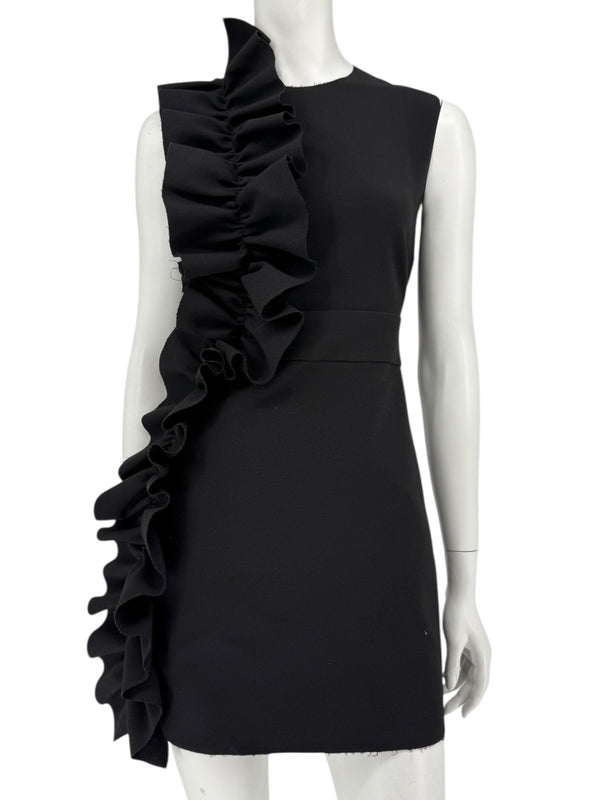 MSGM Women’s Black Sleeveless Ruffle-Trim Mini Dress – Size 38