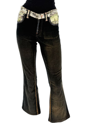 Custo Barcelona Women’s Black Corduroy Western-Inspired Denim-Style Pants – Size 4