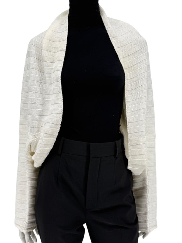 Shirin Guild Ivory Ribbed Knit Shrug