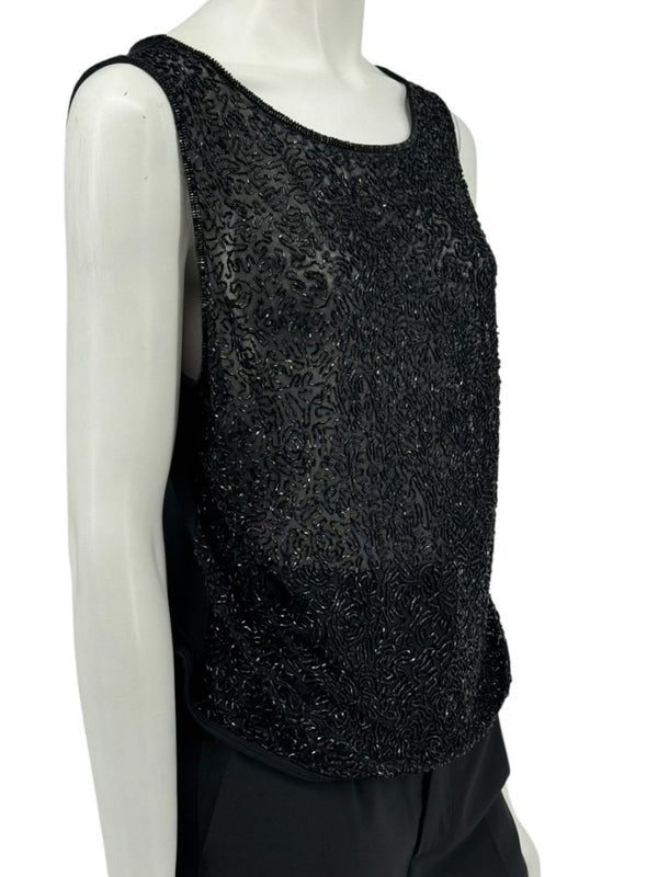 Escada Black Beaded Mesh Sleeveless Top – Size L