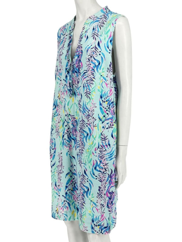 Lilly Pulitzer Aqua Multicolor Sleeveless Printed Shift Dress – Size XL