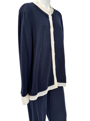 Escada Navy Cashmere Button-Front Lounge Sweater & Pant Set – Size: XL