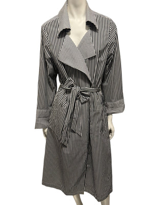 Jennifer Torosian Black & White Striped Belted Duster Jacket – Size S