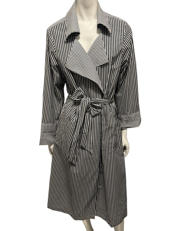 Jennifer Torosian Black & White Striped Belted Duster Jacket – Size S