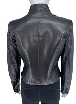 Giorgio Armani Black Lambskin Leather Floral Jacket – Size 40 (IT)