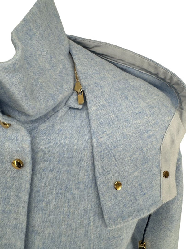 Agnona Light Blue Hooded Wool-Cashmere Coat - Size S