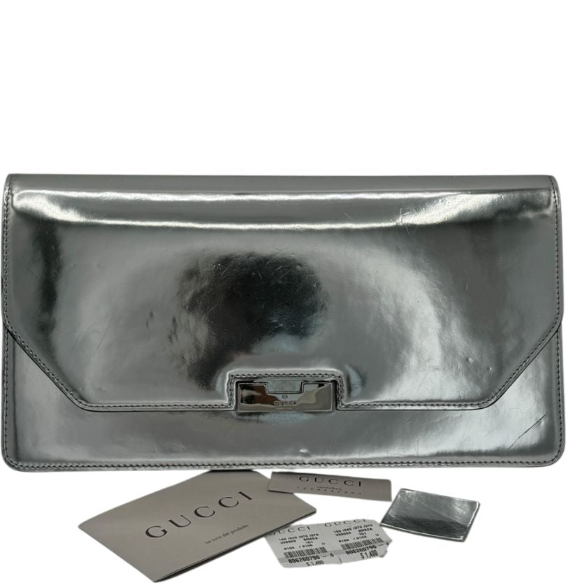 Gucci Metallic Silver Leather Clutch