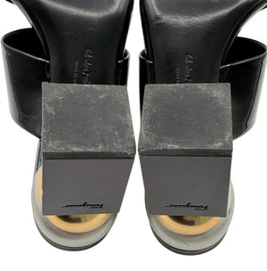 Salvatore Ferragamo Black Patent Block Heel Mules - Size 8.5