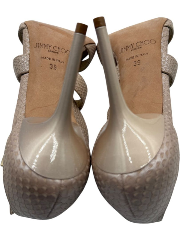 Jimmy Choo Blush Beige Snakeskin-Embossed Strappy Sandals – Size 39