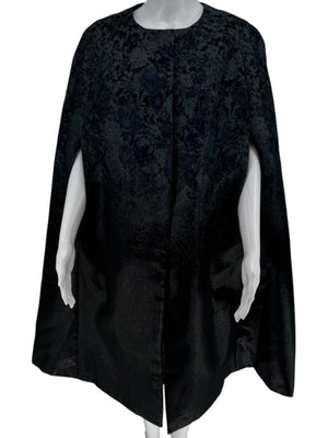Pamella Roland Black/Blue Ombre Brocade Dress Cape Floral Motif