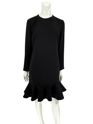 Victoria Victoria Beckham Black Flounce Hem Long Sleeve Dress – Size US 10