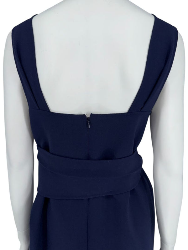 Oscar de la Renta Navy Sleeveless Dress with Tie Waist - Size 8