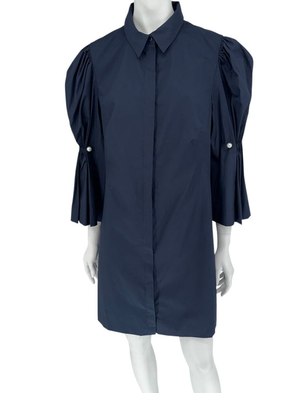 Lela Rose Navy Cotton Blend Puff Sleeve Shirt Dress – Size 12