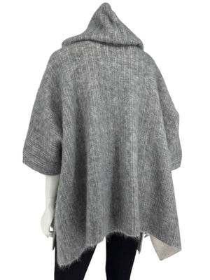 Brunello Cucinelli Grey Mohair-Cashmere Hooded Cape Jacket – Size XS