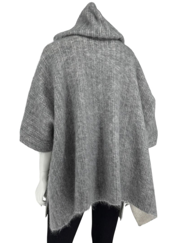 Brunello Cucinelli Grey Mohair-Cashmere Hooded Cape Jacket – Size XS