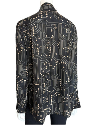 Akris Punto Black & Sand Silk Circuit Print Bow Blouse – Size 10