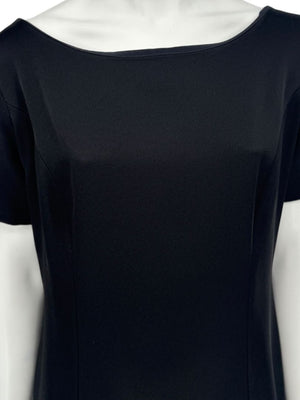 Pamella Roland Black Back Button Shift Dress with Gold Hardware - Large