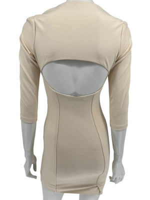Pamella Roland Cream Bodycon Cut-Out Back Dress - Size 4
