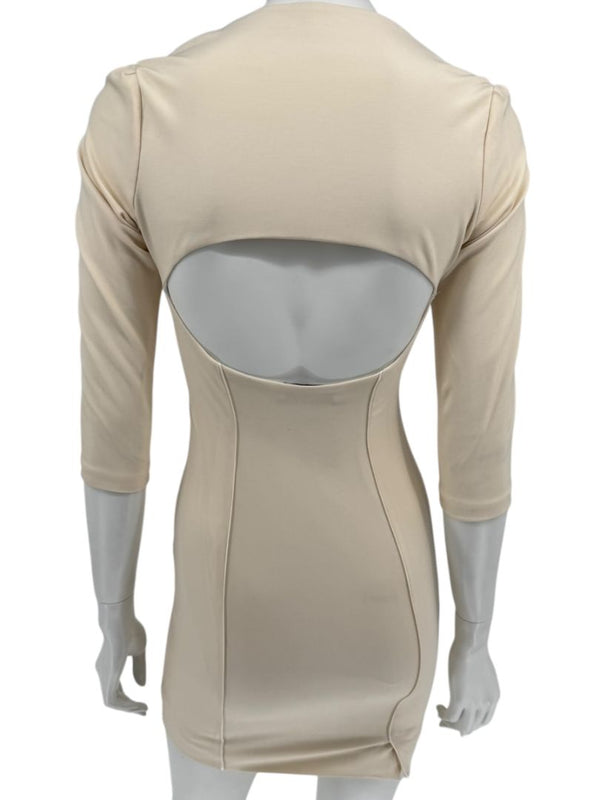 Pamella Roland Cream Bodycon Cut-Out Back Dress - Size 4