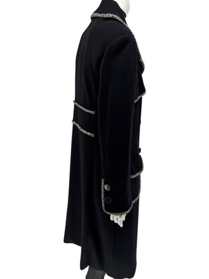 Lida Baday Black Wool Long Coat with Metallic Braid Trim – Size 12
