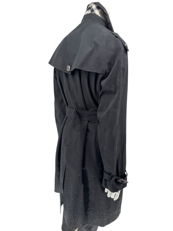 Burberry London Black Cotton Trench Coat with Dégradé Studded Details – Size USA 14 / IT 48