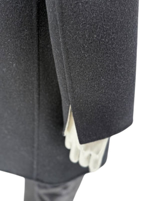 Pamella Roland Black Wool Blend Long Coat Minimalist Hidden Snap Closure - Large
