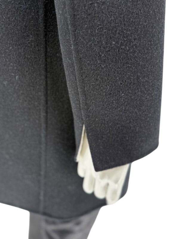 Pamella Roland Black Wool Blend Long Coat Minimalist Hidden Snap Closure - Large