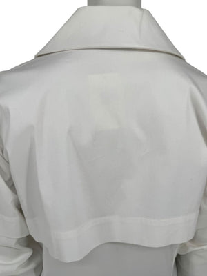 Pamella Roland White Button-Front Shirt with Cape Detail – Large