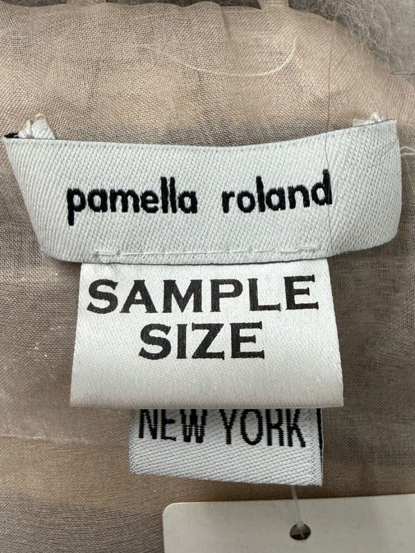 Pamella Roland Taupe Silver Fur Cape Style Jacket with Lace Trim – Sample Size Fits Like Large