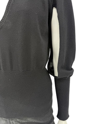 Rubin Chapelle Black Merino Wool Deep V-Neck Sweater – Large Made in Italy