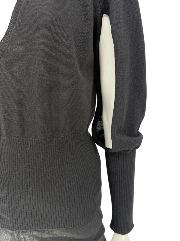 Rubin Chapelle Black Merino Wool Deep V-Neck Sweater – Large Made in Italy