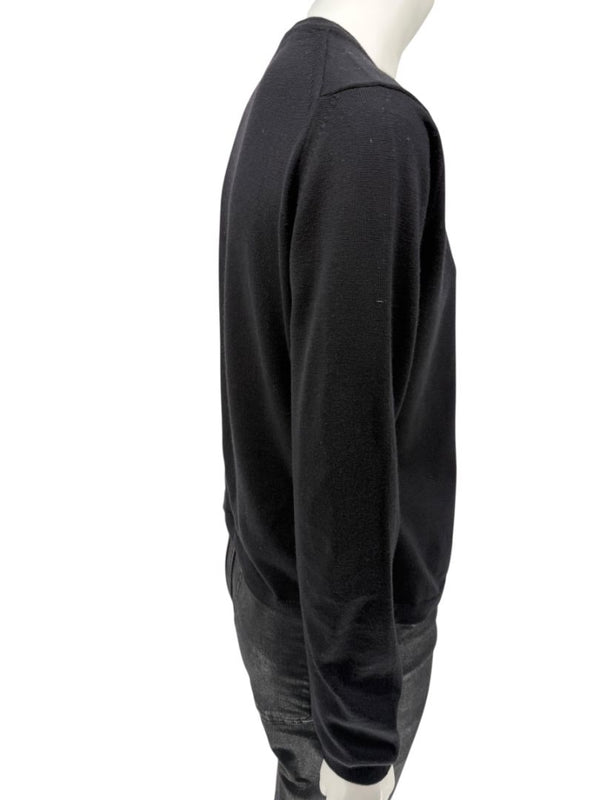 Burberry London Black Extrafine Merino Wool V-Neck Sweater – Size L