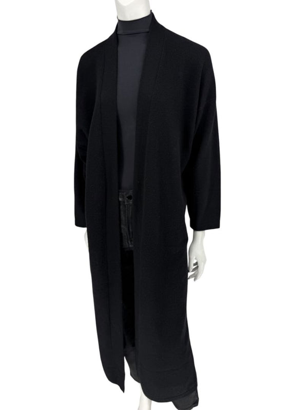 Zoran Black 100% Cashmere Long Open Cardigan Coat – One Size (Fits Like M/L)