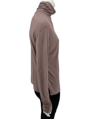 Zenobia Taupe Silk Turtleneck Blouse – Size XL