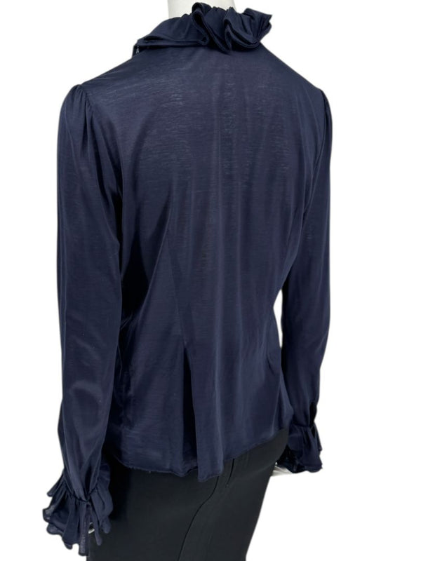 Ralph Lauren Collection Ruffled Cotton Blouse – Navy - Size L