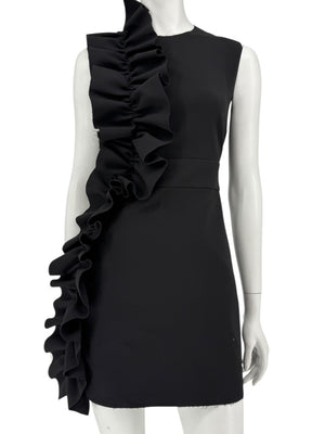 MSGM Women’s Black Sleeveless Ruffle-Trim Mini Dress – Size 38