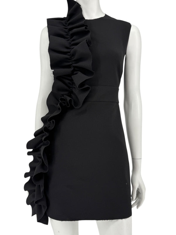 MSGM Women’s Black Sleeveless Ruffle-Trim Mini Dress – Size 38