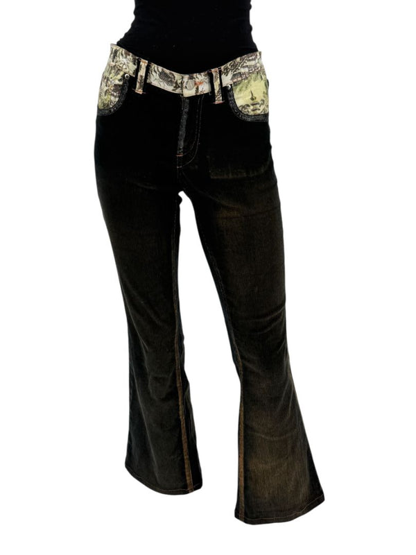 Custo Barcelona Women’s Black Corduroy Western-Inspired Denim-Style Pants – Size 4