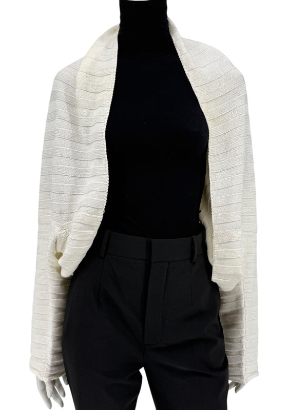 Shirin Guild Ivory Ribbed Knit Shrug
