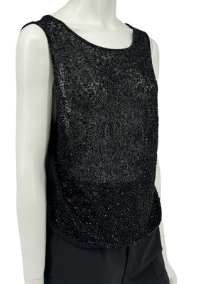 Escada Black Beaded Mesh Sleeveless Top – Size L